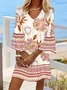 Women Floral Half Sleeve Summer Dress V Neck Daily Boho Midi Beach Dress H-Line Dress