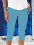 Women Plain Capris Elastic Waist Pant Casual Summer Trousers