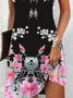 Women's Floral Short Sleeve Summer Printing Dress V Neck Daily Casual Knee Length T-Shirt Dress H-Line Dress