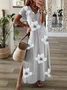 Women's Floral Short Sleeve Summer Printing Dress V Neck Daily Casual Maxi X-Line Dress