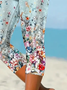 Women's Floral Capris Elastic Waist Pant Casual Summer Trousers