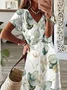 Women's Floral Short Sleeve Summer Printing Dress V Neck Daily Casual Maxi X-Line Dress