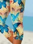 Women's Butterfly Capris Elastic Waist Pant Casual Summer Trousers