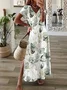 Women's Floral Short Sleeve Summer Printing Dress V Neck Daily Casual Maxi X-Line Dress