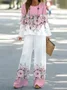 Women's Floral Printing Two-Piece Set Daily Long Sleeve Casual Spring/Fall Top With Pants Matching Set