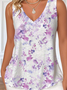 Women Floral Sleeveless Tee T-shirt V Neck Casual Summer Top