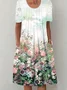 Women's Floral Short Sleeve Summer Printing Dress Crew Neck Daily Casual Midi Fit & Flare Dress H-Line Dress