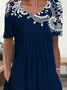 Women's Floral Short Sleeve Summer Printing Dress Crew Neck Daily Casual Midi Fit & Flare Dress H-Line Dress