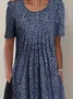 Women's Floral Short Sleeve Summer Printing Dress Crew Neck Daily Casual Midi Fit & Flare Dress H-Line Dress