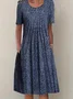 Women's Floral Short Sleeve Summer Printing Dress Crew Neck Daily Casual Midi Fit & Flare Dress H-Line Dress