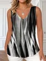 Women Gradient Pattern Sleeveless Tee T-shirt V Neck Casual Summer Top