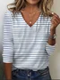 Women's Striped Long Sleeve Tee T-shirt V Neck Printing Casual Spring/Fall Graphic Tee Top