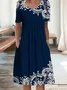 Women's Floral Short Sleeve Summer Printing Dress Crew Neck Daily Casual Midi Fit & Flare Dress H-Line Dress