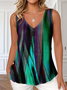 Women Gradient Pattern Sleeveless Tee T-shirt V Neck Casual Summer Top
