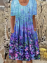 Women's Floral Short Sleeve Summer Printing Dress Crew Neck Daily Casual Midi Fit & Flare Dress H-Line Dress