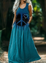 Women's Hippie Sleeveless Summer Printing Dress Crew Neck Daily Casual Maxi Tank H-Line Dress