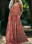 Women's Floral Sleeveless Summer Printing Dress Crew Neck Daily Casual Maxi Tank H-Line Dress