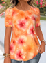 Women Floral Short Sleeve Tee T-shirt Crew Neck Casual Summer Top