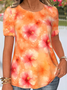 Women Floral Short Sleeve Tee T-shirt Crew Neck Casual Summer Top