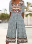 Women's Floral V Neck Half Sleeve Casual Summer Jumpsuit
