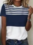 Women's Striped Short Sleeve Tee T-shirt Crew Neck Printing Casual Summer Graphic Tee Top