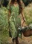 Women Floral Short Sleeve Summer Dress V Neck Daily Casual Maxi A-Line Dress