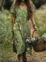 Women Floral Short Sleeve Summer Dress V Neck Daily Casual Maxi A-Line Dress