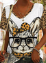 Women Easter (rabbit) Short Sleeve Tee T-shirt V Neck Casual Summer Top