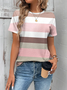 Women's Striped Short Sleeve Tee T-shirt Crew Neck Printing Casual Summer Graphic Tee Top