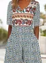 Women's Floral V Neck Half Sleeve Casual Summer Jumpsuit