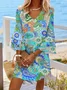 Women's Floral Half Sleeve Summer Printing Dress V Neck Daily Casual Midi Classic H-Line Dress