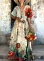 Women Floral Short Sleeve Summer Dress V Neck Daily Casual Maxi A-Line Dress