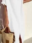 Women's Plain Half Sleeve Summer Printing Dress Shirt Collar Daily Casual Maxi Shirt Dress H-Line Dress