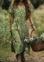 Women Floral Short Sleeve Summer Dress V Neck Daily Casual Maxi A-Line Dress