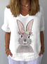 Women Easter (rabbit) Short Sleeve Blouse Summer Crew Neck Daily Casual Top