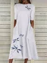 Women Dragonfly Short Sleeve Summer Printing Dress Crew Neck Daily Casual Maxi Shift Dress H-Line Dress