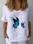 Women Butterfly Short Sleeve Blouse Summer Crew Neck Daily Casual Top