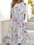 Women Floral Short Sleeve Summer Printing Dress Crew Neck Daily Casual Maxi Shift Dress H-Line Dress