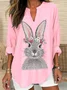 Women Easter (rabbit) Long Sleeve Blouse Spring/Fall V Neck Daily Casual Top