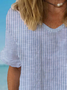 Women Striped Short Sleeve Blouse Summer Crew Neck Daily Casual Top