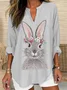 Women Easter (rabbit) Long Sleeve Blouse Spring/Fall V Neck Daily Casual Top