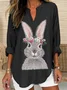 Women Easter (rabbit) Long Sleeve Blouse Spring/Fall V Neck Daily Casual Top