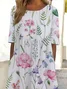 Women Floral Short Sleeve Summer Printing Dress Crew Neck Daily Casual Maxi Shift Dress H-Line Dress
