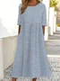 Women Striped Short Sleeve Summer Printing Dress Crew Neck Daily Casual Maxi Shift Dress H-Line Dress