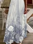 Women Floral Sleeveless Summer Printing Dress V Neck Daily Casual Maxi Slip Dress X-Line Dress