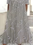 Women Floral Short Sleeve Summer Printing Dress Crew Neck Daily Casual Maxi Shift Dress H-Line Dress