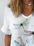 Women Dragonfly Short Sleeve Blouse Summer Crew Neck Daily Casual Top