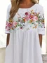 Women Floral Short Sleeve Summer Printing Dress Crew Neck Daily Casual Maxi Shift Dress H-Line Dress