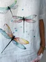 Women Dragonfly Short Sleeve Blouse Summer Crew Neck Daily Casual Top