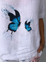 Women Butterfly Short Sleeve Blouse Summer Crew Neck Daily Casual Top